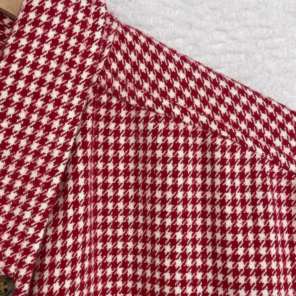J.CREW Shirt Mens L Flannel Houndstooth Button Down Long Sleeve Cotton Red